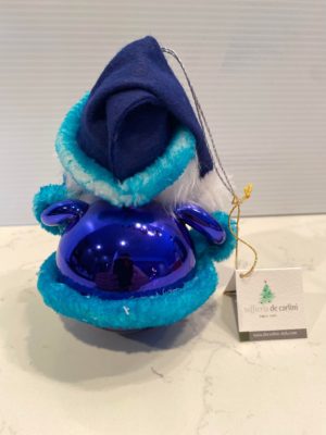 Custom Limited Edition CHICAGLOW Soffieria De Carlini Blue Santa Glass Ornament back with tag