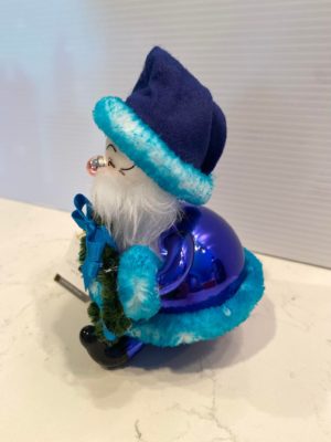 Custom Limited Edition CHICAGLOW Soffieria De Carlini Blue Santa Glass Ornament side