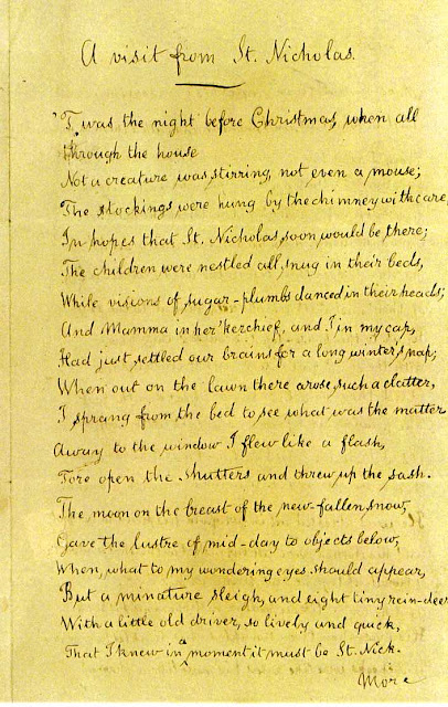 A Visit from St. Nicholas, hand-written and signed by Clement C. Moore, page 1